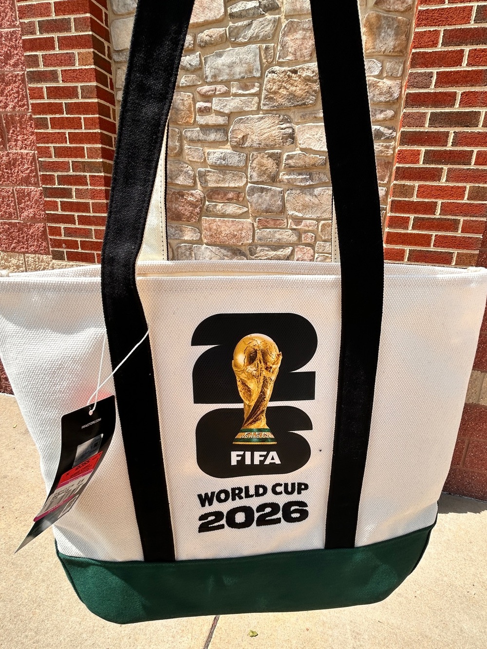 FIFA official World Cup White Canvas Tote Embroidered lettering. .